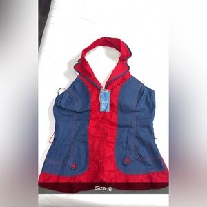 Denim Look Red-Trim Halter Top